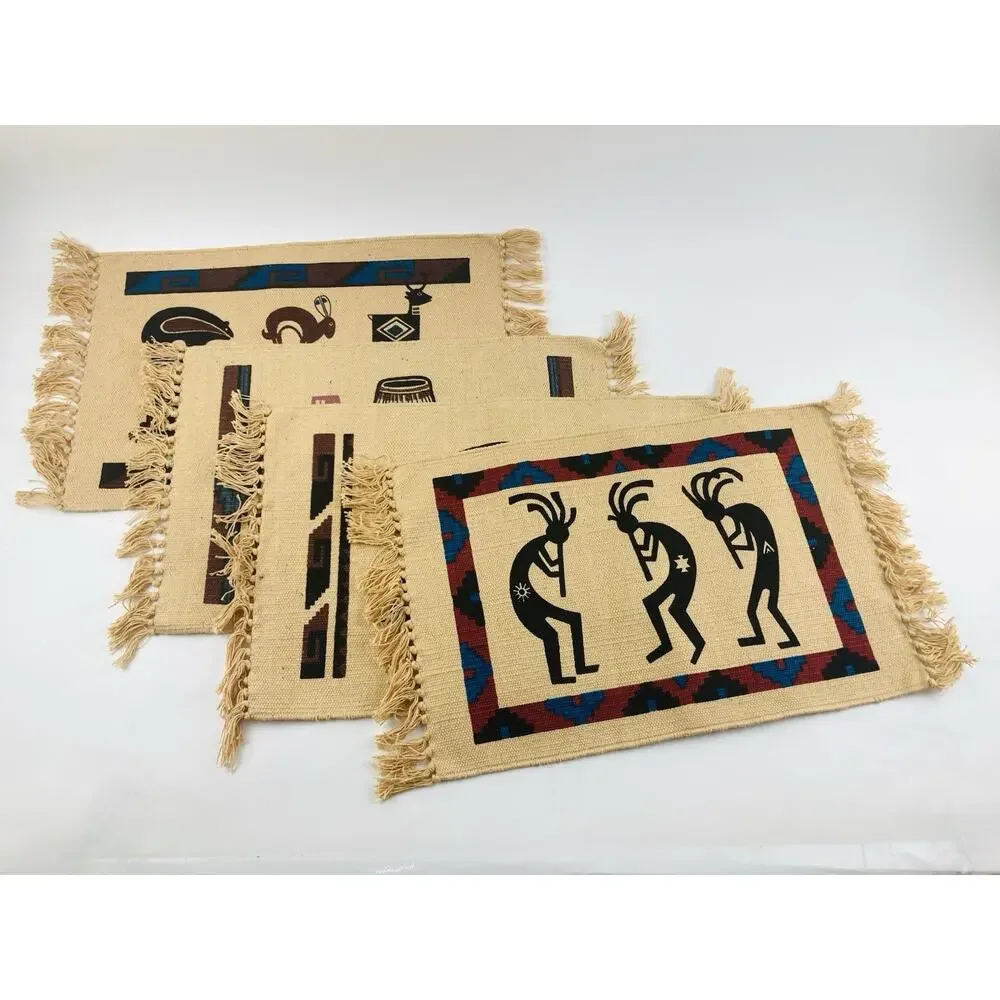 4 El Paso Saddle Blanket KOKOPELLI Placemats Woven Southwestern Turquoise Lizard